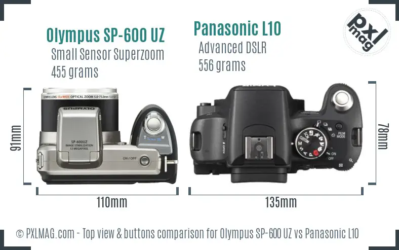 Olympus SP-600 UZ vs Panasonic L10 top view buttons comparison
