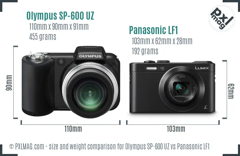 Olympus SP-600 UZ vs Panasonic LF1 size comparison