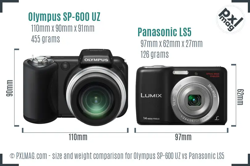 Olympus SP-600 UZ vs Panasonic LS5 size comparison