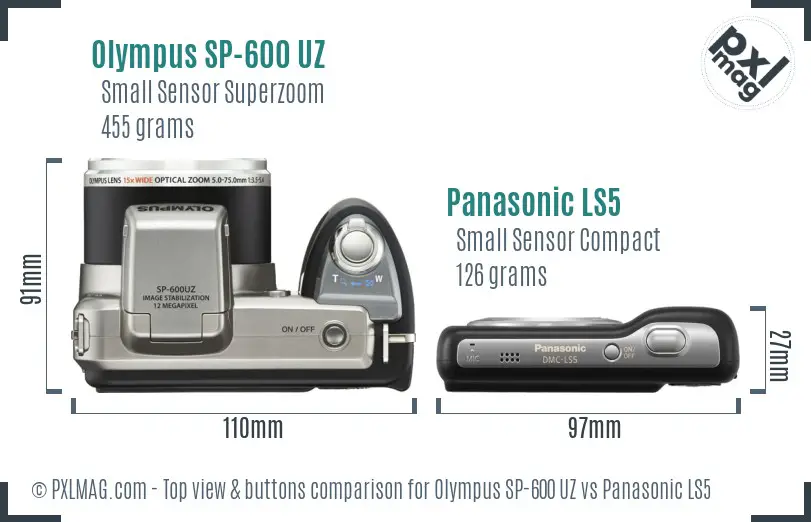 Olympus SP-600 UZ vs Panasonic LS5 top view buttons comparison