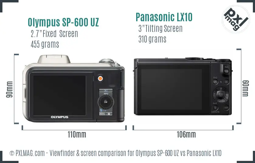 Olympus SP-600 UZ vs Panasonic LX10 Screen and Viewfinder comparison