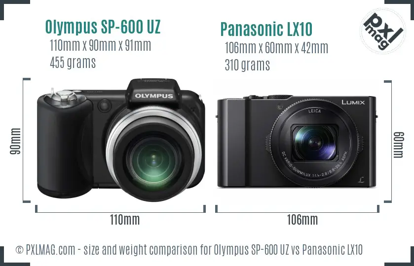 Olympus SP-600 UZ vs Panasonic LX10 size comparison