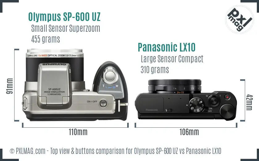 Olympus SP-600 UZ vs Panasonic LX10 top view buttons comparison