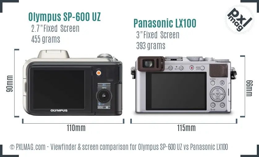 Olympus SP-600 UZ vs Panasonic LX100 Screen and Viewfinder comparison