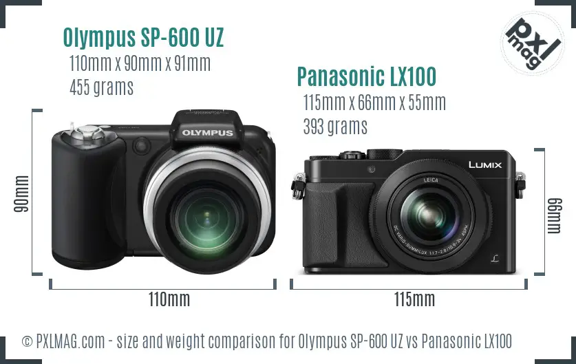 Olympus SP-600 UZ vs Panasonic LX100 size comparison