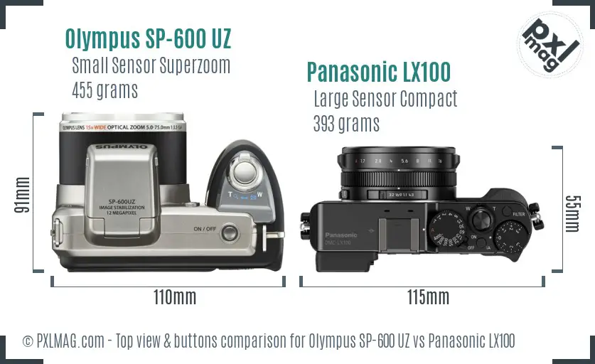 Olympus SP-600 UZ vs Panasonic LX100 top view buttons comparison