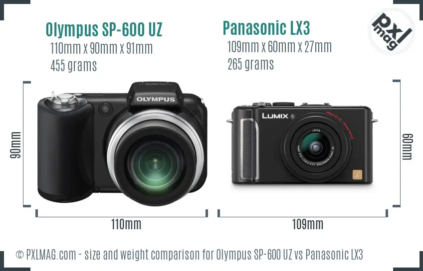 Olympus SP-600 UZ vs Panasonic LX3 size comparison