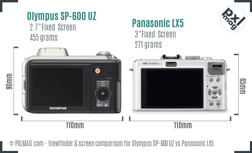 Olympus SP-600 UZ vs Panasonic LX5 Screen and Viewfinder comparison