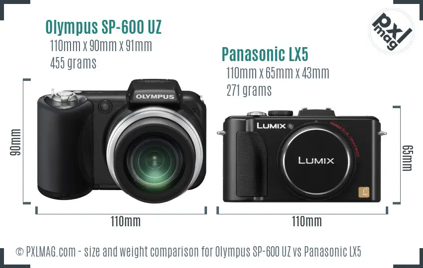 Olympus SP-600 UZ vs Panasonic LX5 size comparison