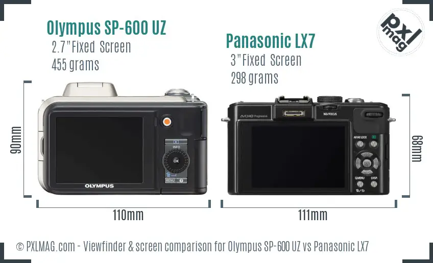 Olympus SP-600 UZ vs Panasonic LX7 Screen and Viewfinder comparison