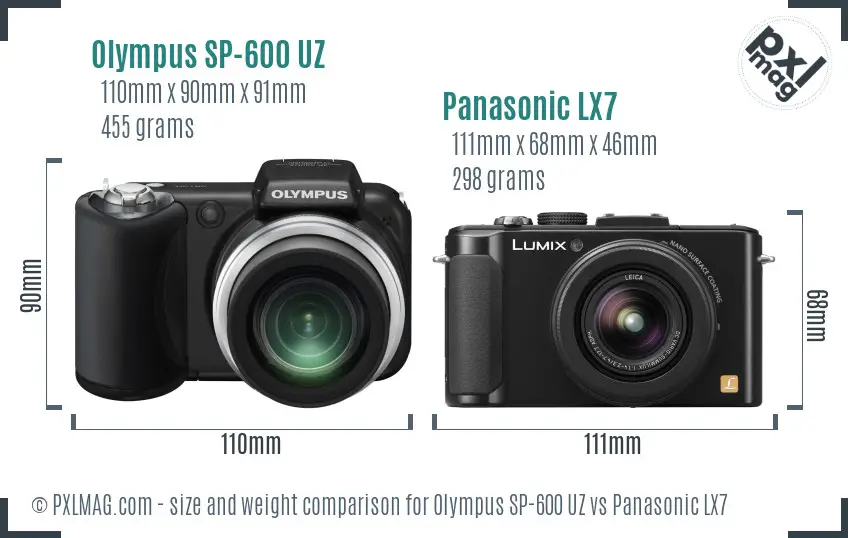 Olympus SP-600 UZ vs Panasonic LX7 size comparison