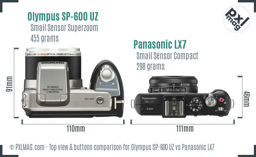 Olympus SP-600 UZ vs Panasonic LX7 top view buttons comparison