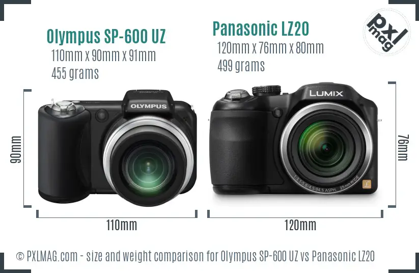 Olympus SP-600 UZ vs Panasonic LZ20 size comparison