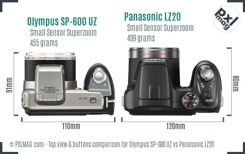 Olympus SP-600 UZ vs Panasonic LZ20 top view buttons comparison