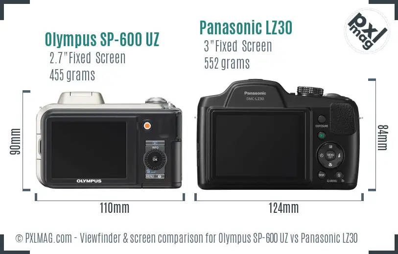 Olympus SP-600 UZ vs Panasonic LZ30 Screen and Viewfinder comparison