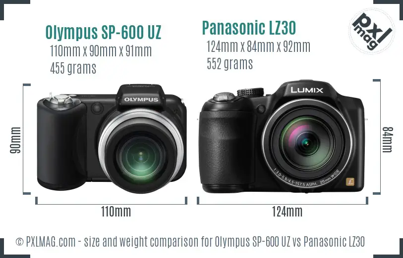 Olympus SP-600 UZ vs Panasonic LZ30 size comparison