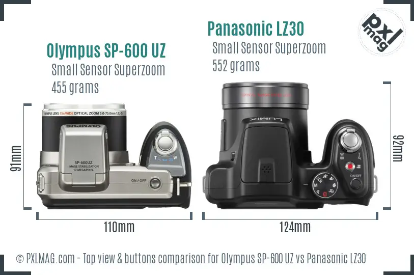 Olympus SP-600 UZ vs Panasonic LZ30 top view buttons comparison