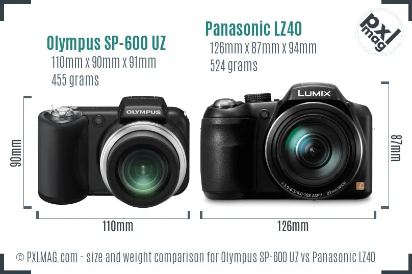 Olympus SP-600 UZ vs Panasonic LZ40 size comparison