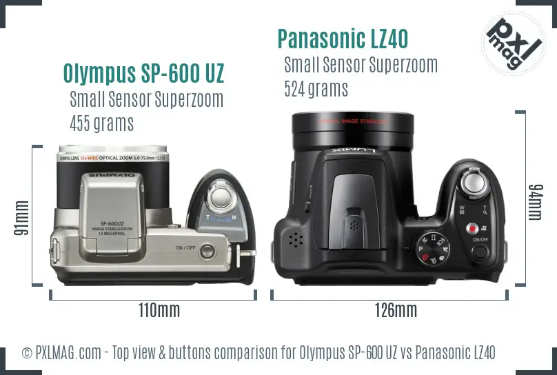 Olympus SP-600 UZ vs Panasonic LZ40 top view buttons comparison