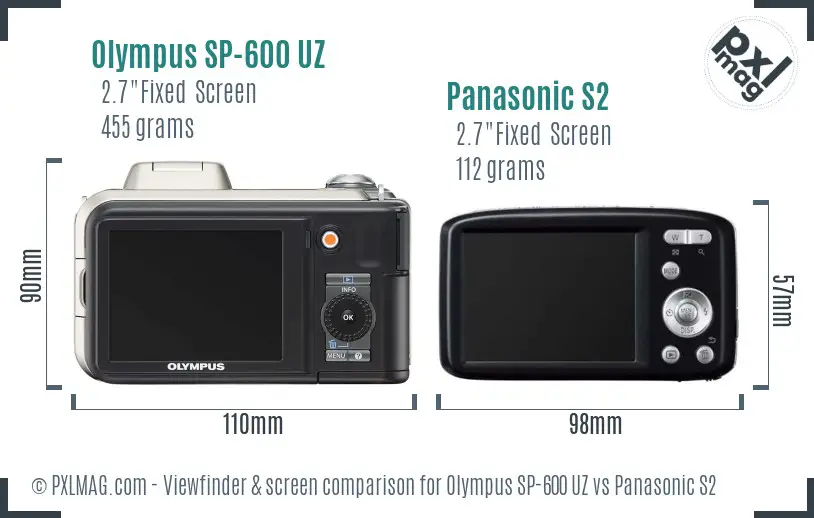Olympus SP-600 UZ vs Panasonic S2 Screen and Viewfinder comparison