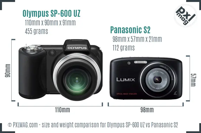 Olympus SP-600 UZ vs Panasonic S2 size comparison
