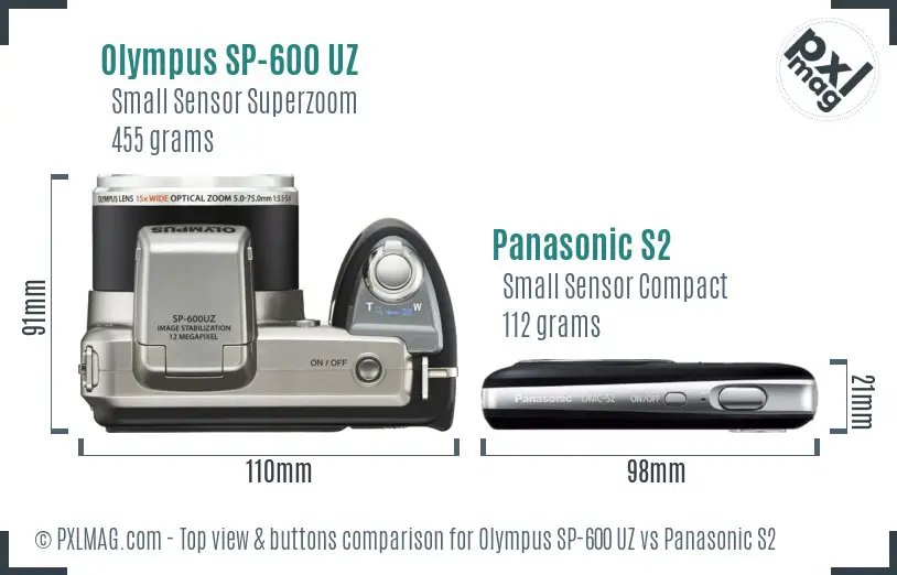 Olympus SP-600 UZ vs Panasonic S2 top view buttons comparison