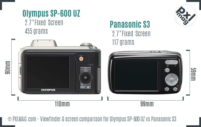 Olympus SP-600 UZ vs Panasonic S3 Screen and Viewfinder comparison
