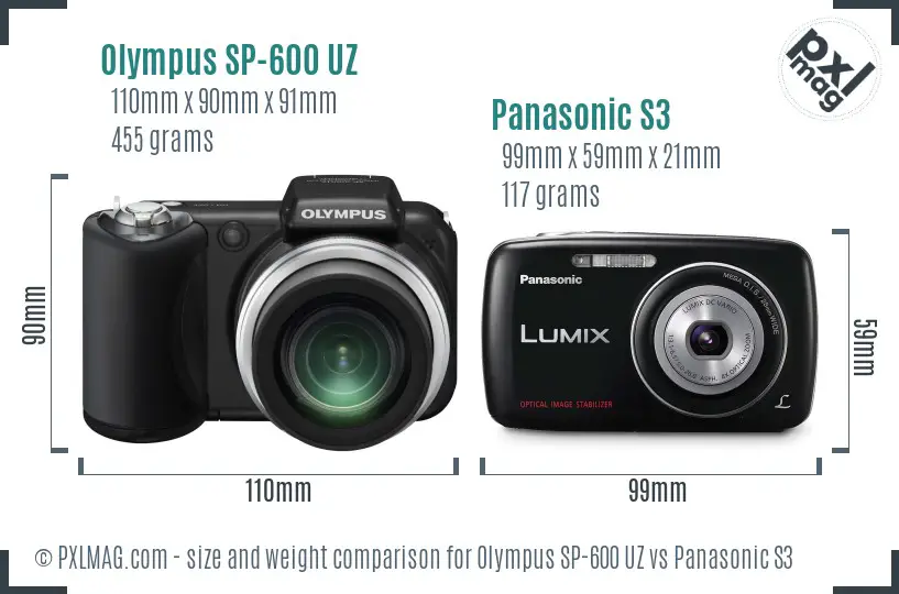 Olympus SP-600 UZ vs Panasonic S3 size comparison