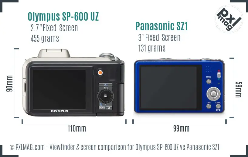 Olympus SP-600 UZ vs Panasonic SZ1 Screen and Viewfinder comparison