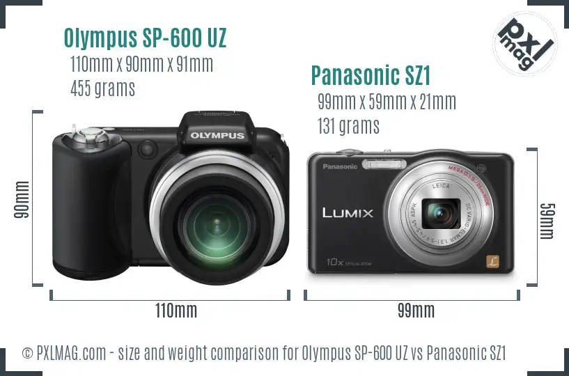 Olympus SP-600 UZ vs Panasonic SZ1 size comparison