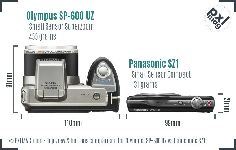 Olympus SP-600 UZ vs Panasonic SZ1 top view buttons comparison