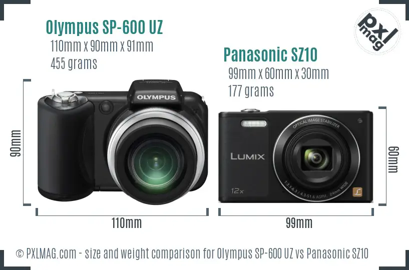 Olympus SP-600 UZ vs Panasonic SZ10 size comparison