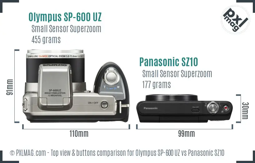 Olympus SP-600 UZ vs Panasonic SZ10 top view buttons comparison