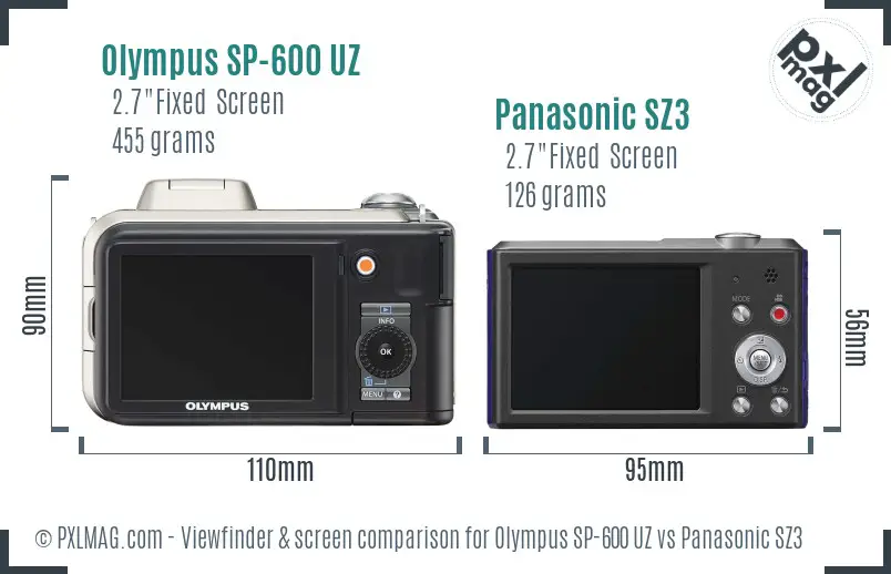 Olympus SP-600 UZ vs Panasonic SZ3 Screen and Viewfinder comparison