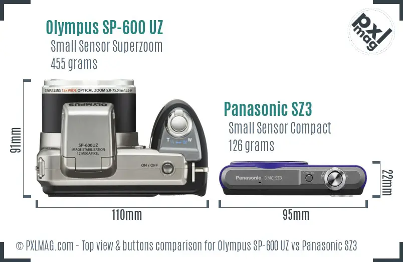 Olympus SP-600 UZ vs Panasonic SZ3 top view buttons comparison