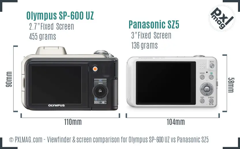 Olympus SP-600 UZ vs Panasonic SZ5 Screen and Viewfinder comparison