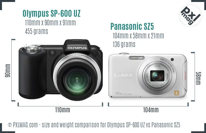 Olympus SP-600 UZ vs Panasonic SZ5 size comparison