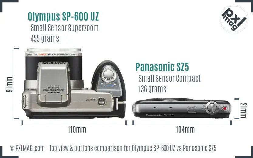 Olympus SP-600 UZ vs Panasonic SZ5 top view buttons comparison