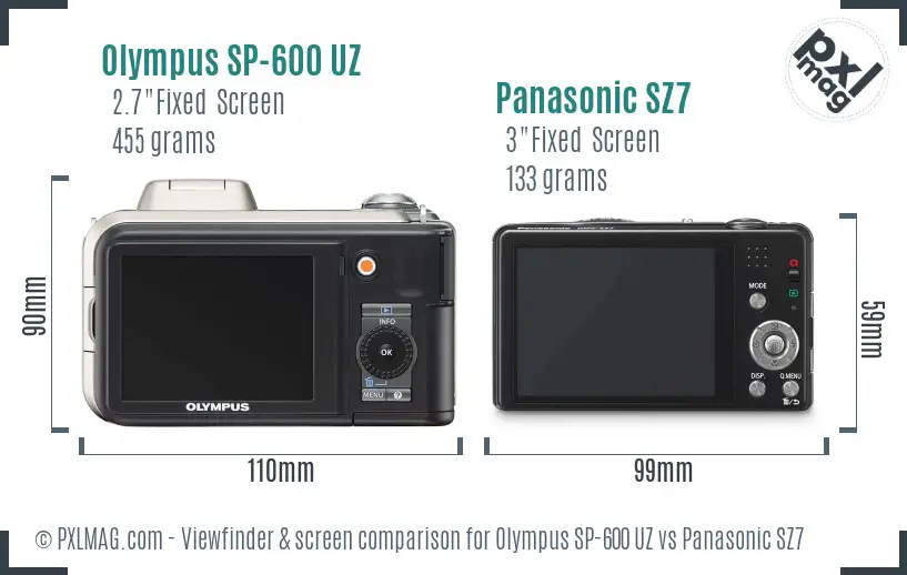 Olympus SP-600 UZ vs Panasonic SZ7 Screen and Viewfinder comparison