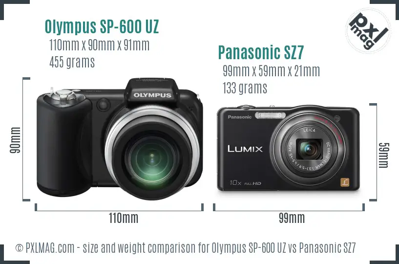 Olympus SP-600 UZ vs Panasonic SZ7 size comparison