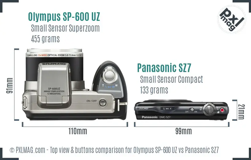 Olympus SP-600 UZ vs Panasonic SZ7 top view buttons comparison