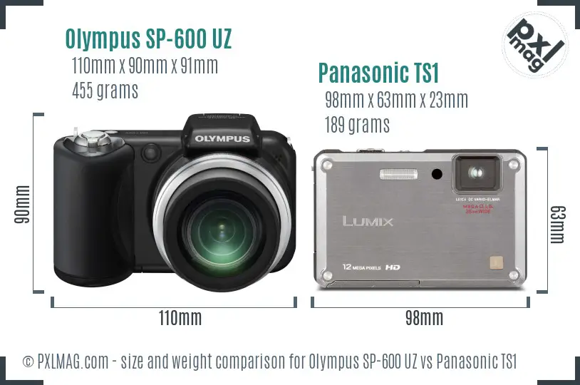 Olympus SP-600 UZ vs Panasonic TS1 size comparison
