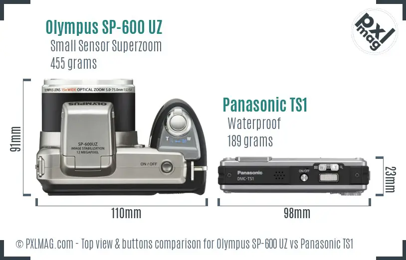 Olympus SP-600 UZ vs Panasonic TS1 top view buttons comparison