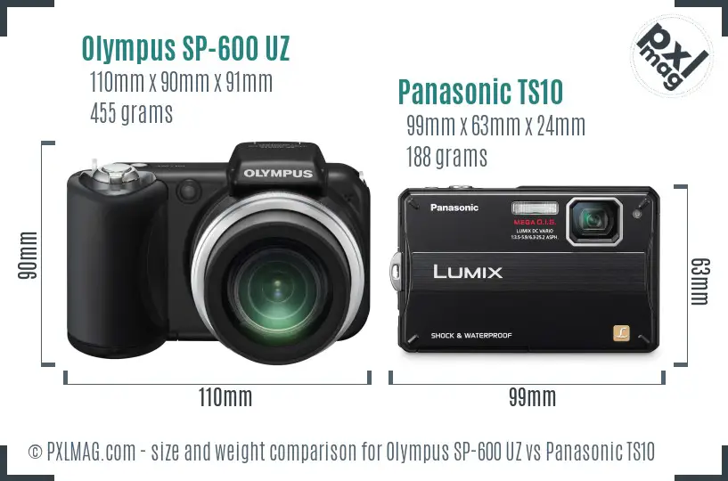 Olympus SP-600 UZ vs Panasonic TS10 size comparison