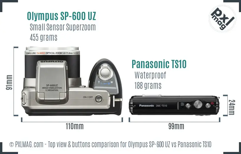 Olympus SP-600 UZ vs Panasonic TS10 top view buttons comparison