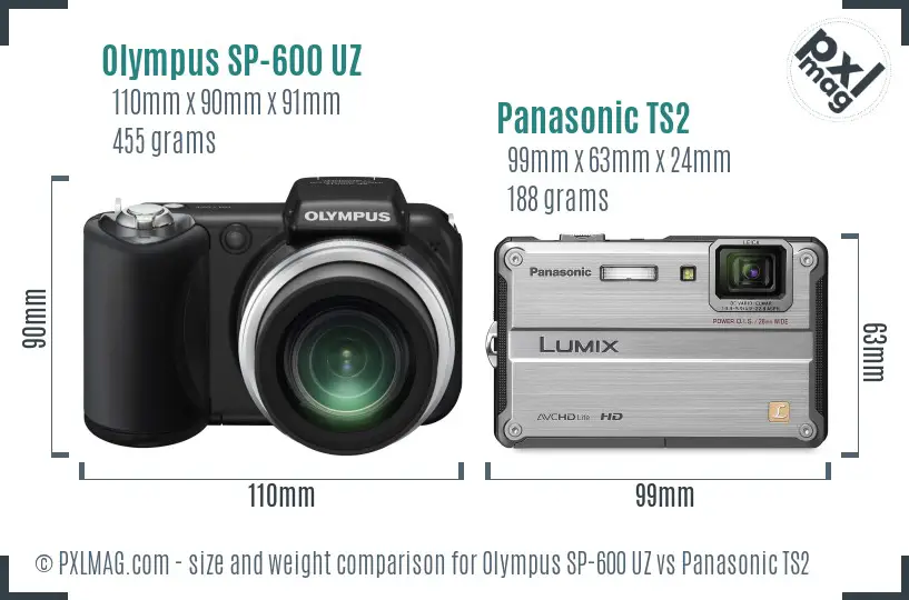 Olympus SP-600 UZ vs Panasonic TS2 size comparison