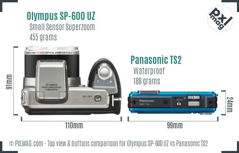 Olympus SP-600 UZ vs Panasonic TS2 top view buttons comparison