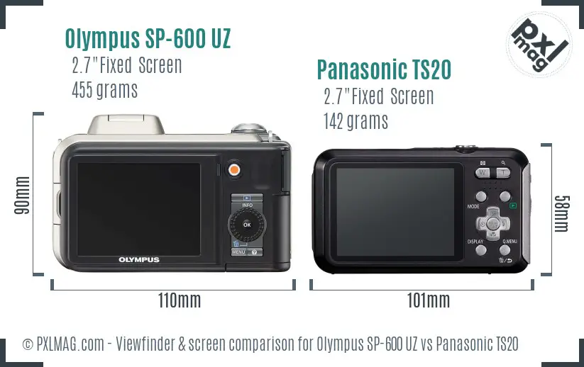 Olympus SP-600 UZ vs Panasonic TS20 Screen and Viewfinder comparison