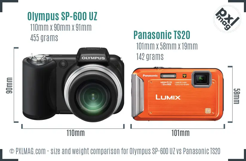 Olympus SP-600 UZ vs Panasonic TS20 size comparison