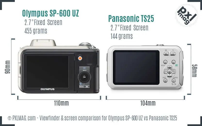 Olympus SP-600 UZ vs Panasonic TS25 Screen and Viewfinder comparison